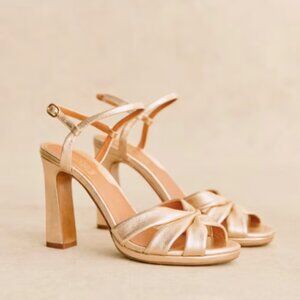Sezane Lucille High Sandals, Size 10, Smooth Gold
